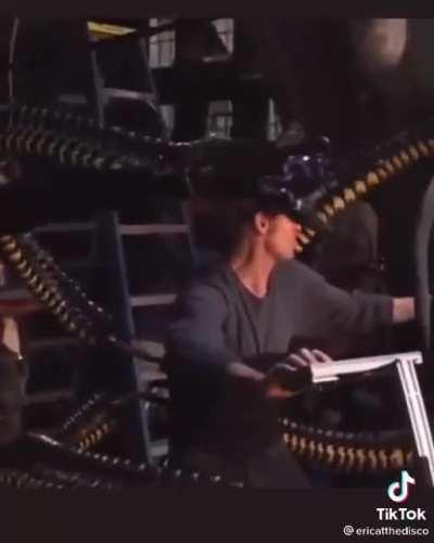 William Dafoe visiting the set of spiderman2