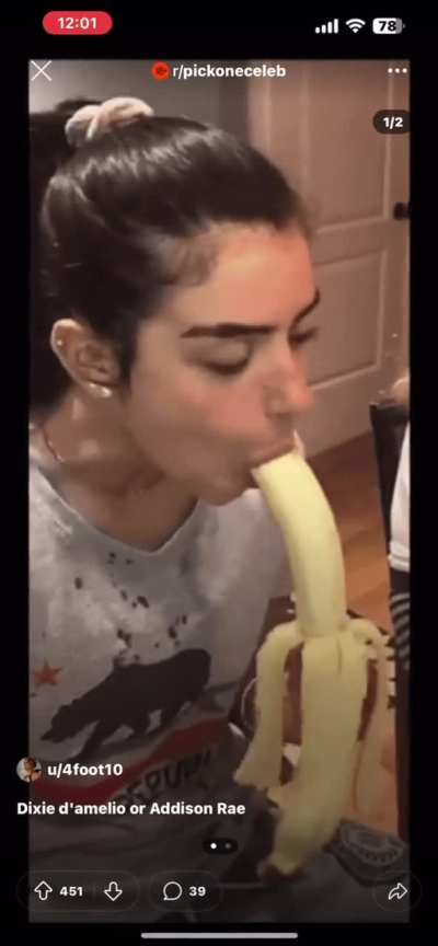 Loop of Dixie Damelio sucking a banana