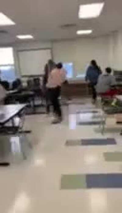 This was at my school. Kid in the white talked shit about the other kids dead mom. Got what he deserved.