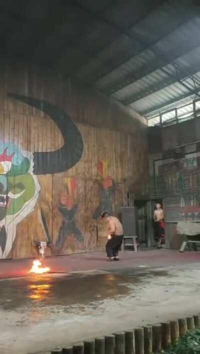 WCGW catching a burning torch in your pants