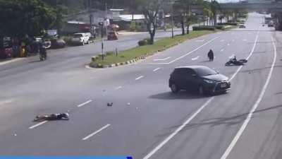 Got in a motorcycle crash and could stand up afterwards? Nah, that won't do.