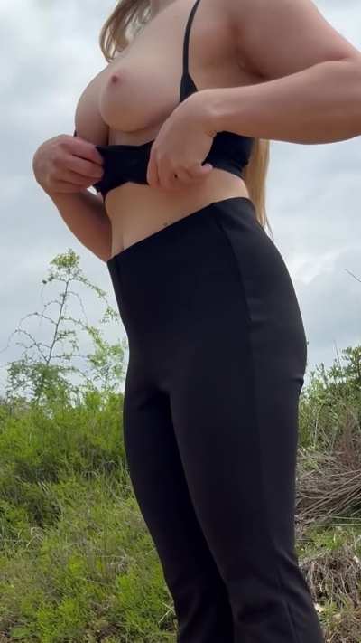let me cheer up the hike by flashing my tits