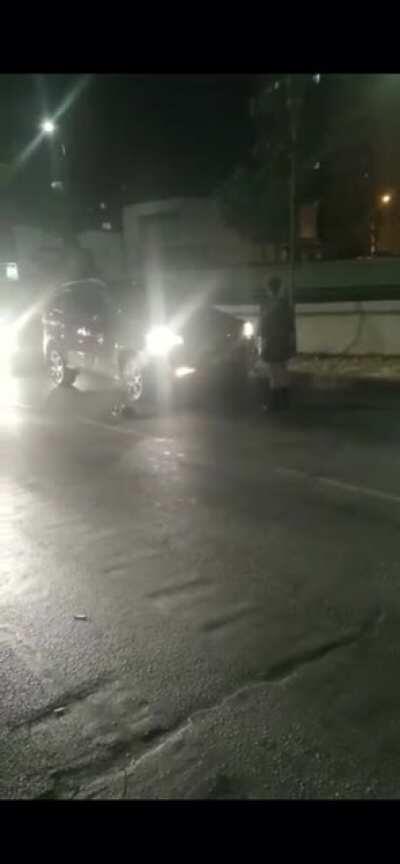 Trying to block a car doesn’t go too smoothly