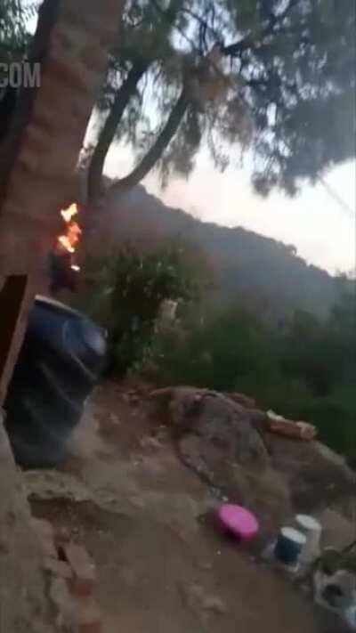 Terrible father tries to burn his kid, gets a taste of his own medicine.