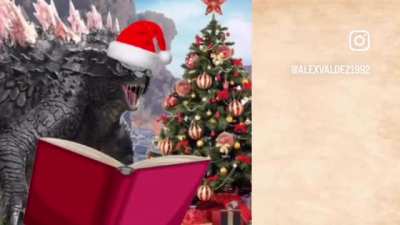 Godzilla sings “WE WISH YOU A MERRY DOOMAS”