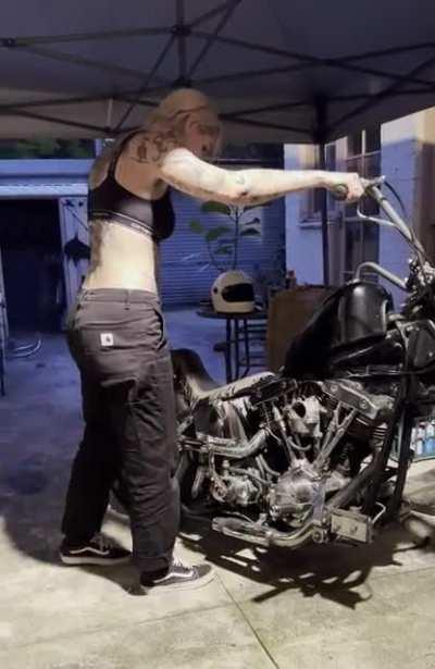 Kicking her over after some throttle adjustments and bar changes on a very hot night this weekend.