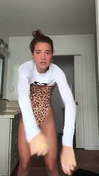 Swimsuit giraffe print try on