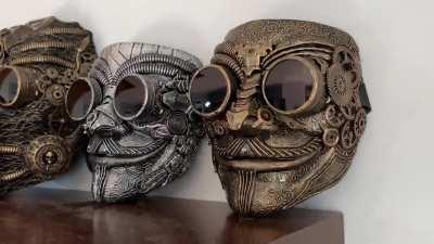 Part of a collection of masks in styles ranging from steampunk to horror.
