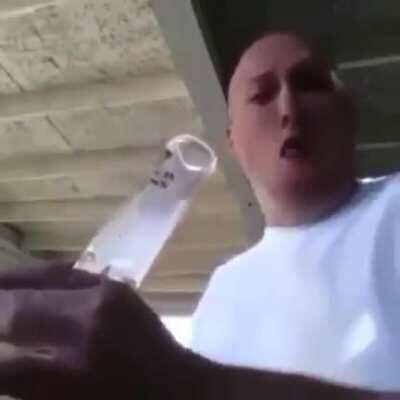 Dude attempts to bong rip a Carolina Reaper, nearly melts his lungs.