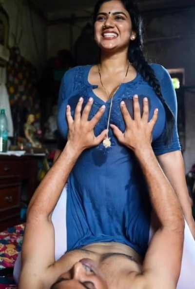 Homely mother satisfying grandfather, when dad left for work