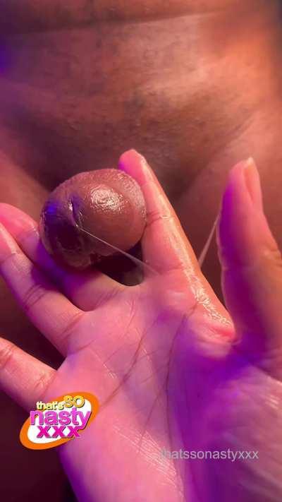 The way his sticky gooey string of precum hangs from my fingers! 🥵🤤🤤