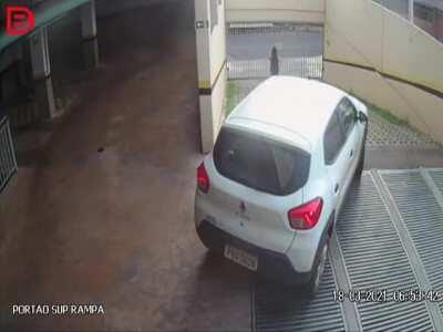 Woman gets run over by her own car.