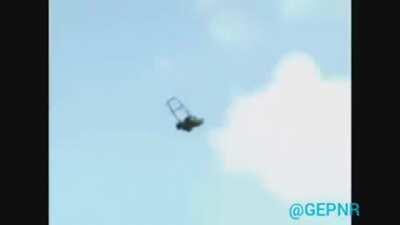 Lawnmower flying away while Fly Me To The Moon from Neon Genesis Evangelion plays in the background