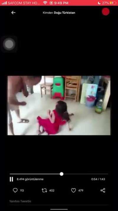 This is what happens Uighur children in China after their parents are taken after they taken to concentration camps the video has no sound but the children were screaming **apa**which mean mother
