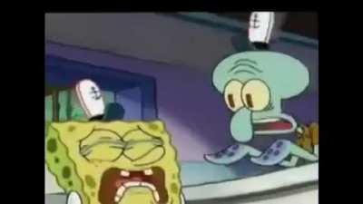 Spongebob meets a soldier with tennis shoes