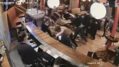 Midway through all this the bartender finally sees something he doesn't approve of