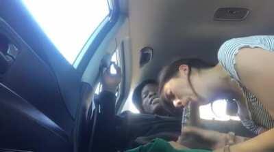Sucking that big fat cock on the backseat