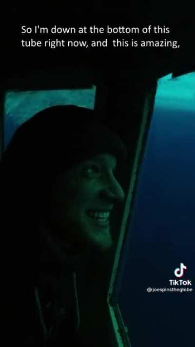 Going down the observation tube in Antarctica!