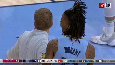 [Highlight] Tony Bradley trips Ja and they get into it, Steven Adams carries Bradley away