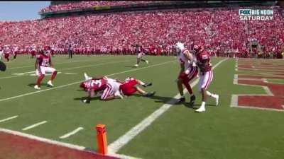 Oklahoma cornerback D.J. Graham makes a leaping, one-handed interception against Nebraska