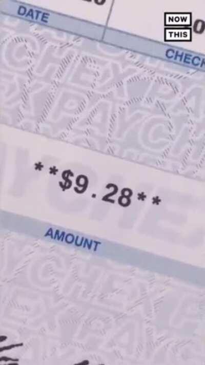 This bartender worked 70+ hours and got a $9.21 paycheck.