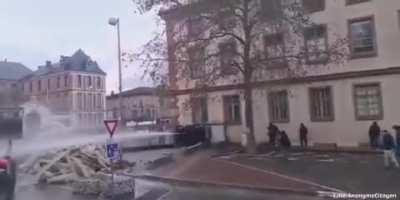 In Montauban, France, there was an uprising of angry farmers who shut down police forces by throwing manure at their water cannons and blocking shielded officers with farm vehicles