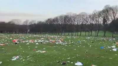 Hyde Park in Leeds this morning after people came to the park yesterday during the hot weather... Humans