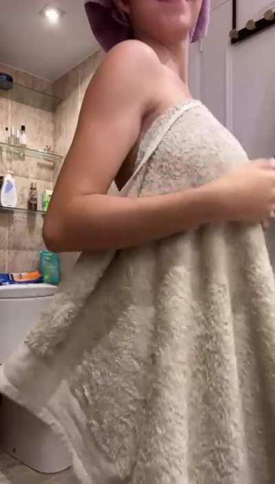 Playing with them after the shower