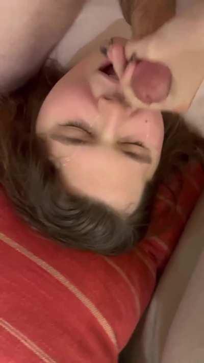 Transgirl shoots ropes on her friends face