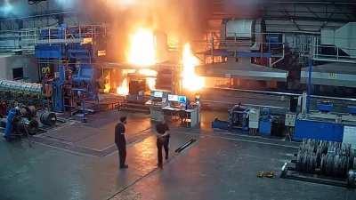 An Aluminium Extruder has a Hydraulic Failure that Quickly Turns into a Fire
