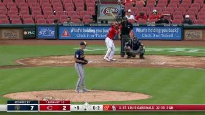 Collision in foul territory between Brewers and Reds fans. Tense drama ensues.