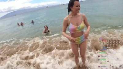 Wet Panda and Kai at the beach 🐼