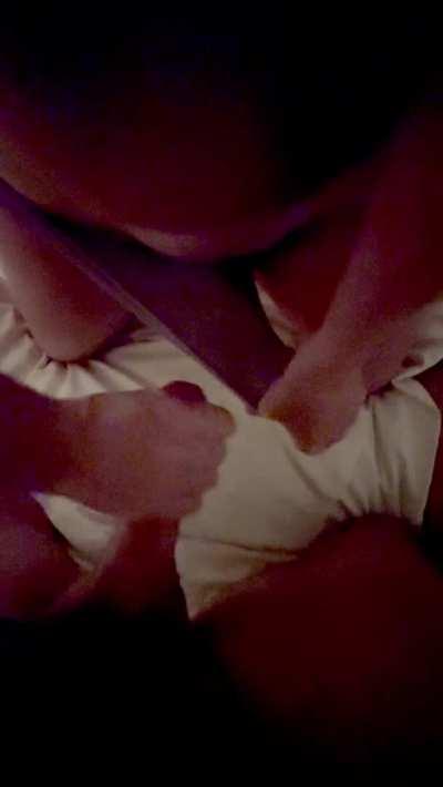 Handjob cumshot in panties as performed by hesitant-housewife