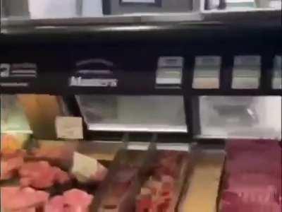 A mouse was enjoying a hunk of raw meat at the Columbus Circle Whole Foods. If you shop at Whole Foods, keep an eye out.