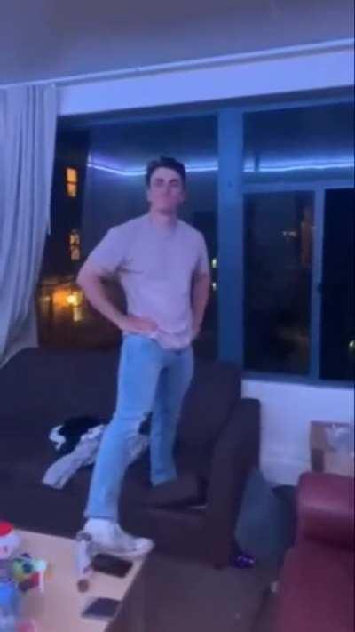 Trying to take a golf shot next to a window.