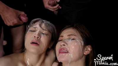 Miku Aida & Haruka Suzuno lovingly sharing a bukkake