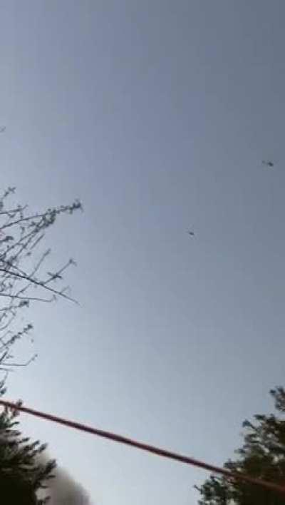 Two Mexican Air Force helicopters firing (and being fired upon) over Culiacán, México, this morning, Jan. 5