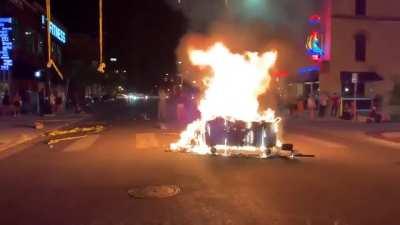 Dumpster fire from the Winston Boogie Smith riots last night in minneapolis