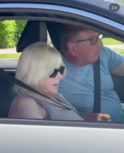 Angry driver almost runs over geese and then gives his elderly wife whiplash speeding away when confronted