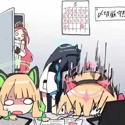 Game dev club behind the scene (momoi, midori, aris, yuzu by @generalstraight_ch)