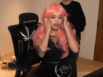 Rae with short and pink hair