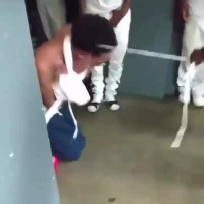 Inmate gets choked out and hit with the sticc as punishment for stealing from a Fearless Young Smaccer member