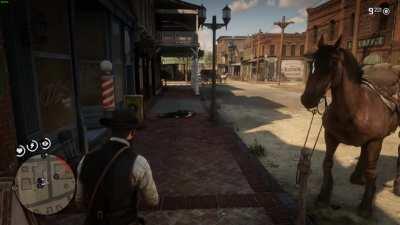 Linda H records John Marston quick drawing while trying to calm horse on her I phone in the 1900s.