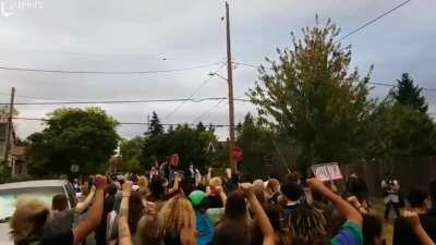BLM protestors harass a white man because of US flag on his house