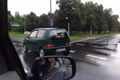 Woman drives with a handbrake on (sorry for the strange music)