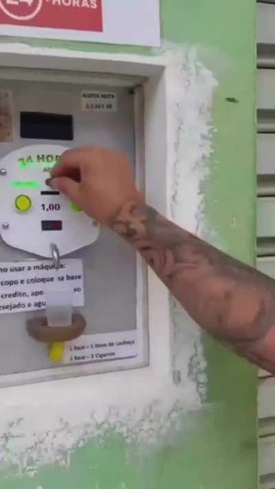 Self vending machine with cachaça and cigarettes for a coin