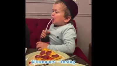 Pizza and cola. Breakfast of champs