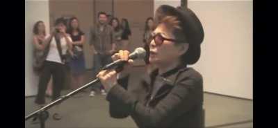 Yoko Ono singing the Star Bangled Banner