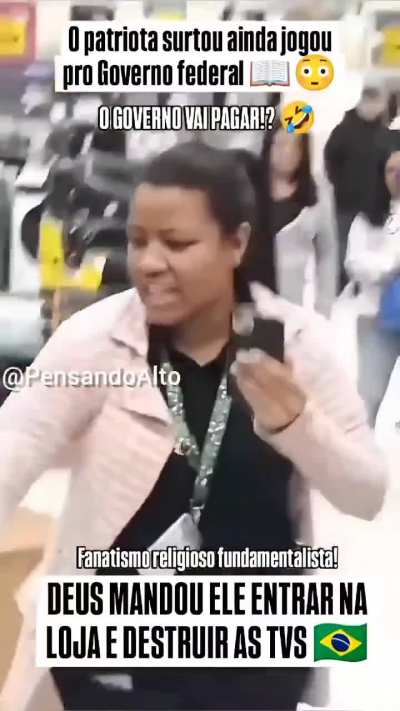 Homem invade loja, quebra TVs, diz que a culpa é do STF e que o Governo Federal vai pagar.