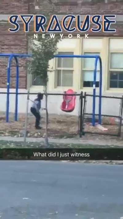 Guy gets dunked on buy a seesaw